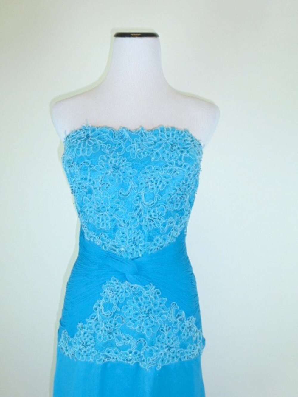 Jovani silk turquoise blue gown ruched lace 10